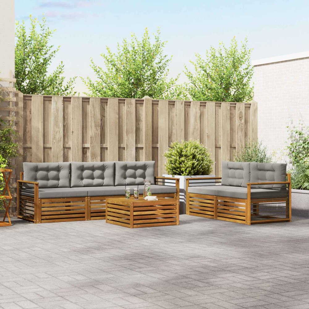 vidaXL Utomhussoffset med kudde 6 pcs Naturlig och Ljus Grå