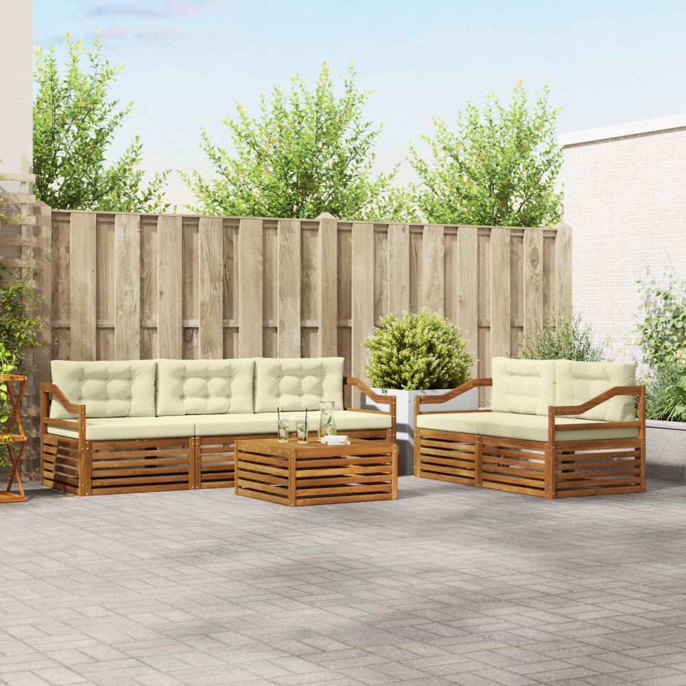 vidaXL Utomhussoffset med kudde 6 pcs Naturlig och Grädde