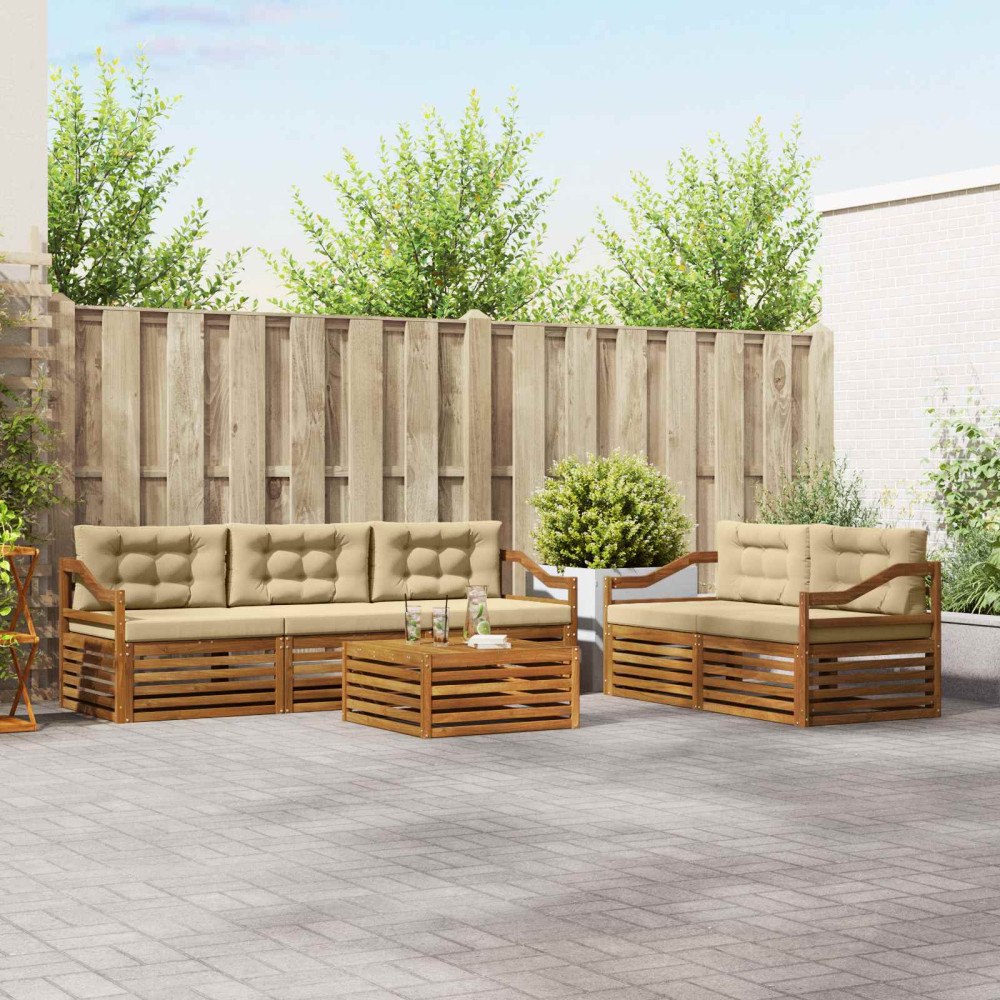 vidaXL Utomhussoffset med kudde 6 pcs Naturlig och Beige