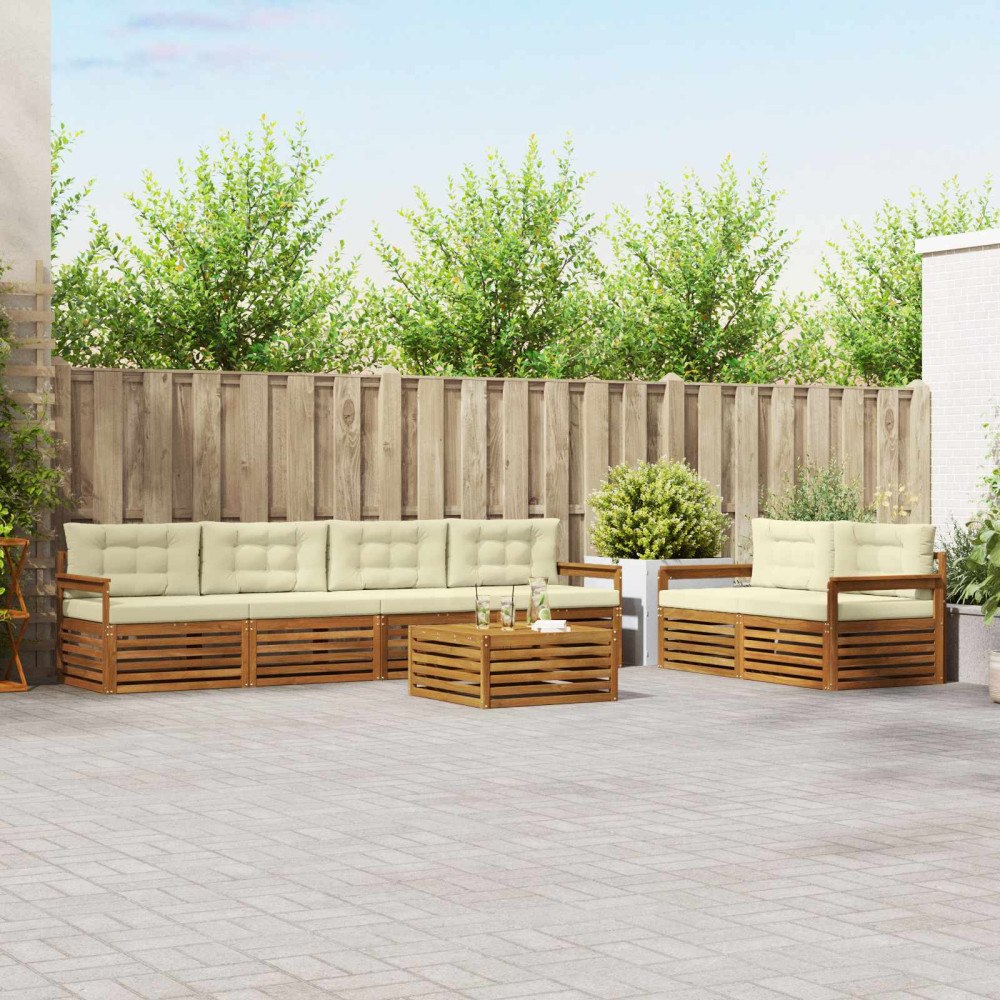 vidaXL Utomhussoffset med kudde 7 pcs Naturlig och Grädde
