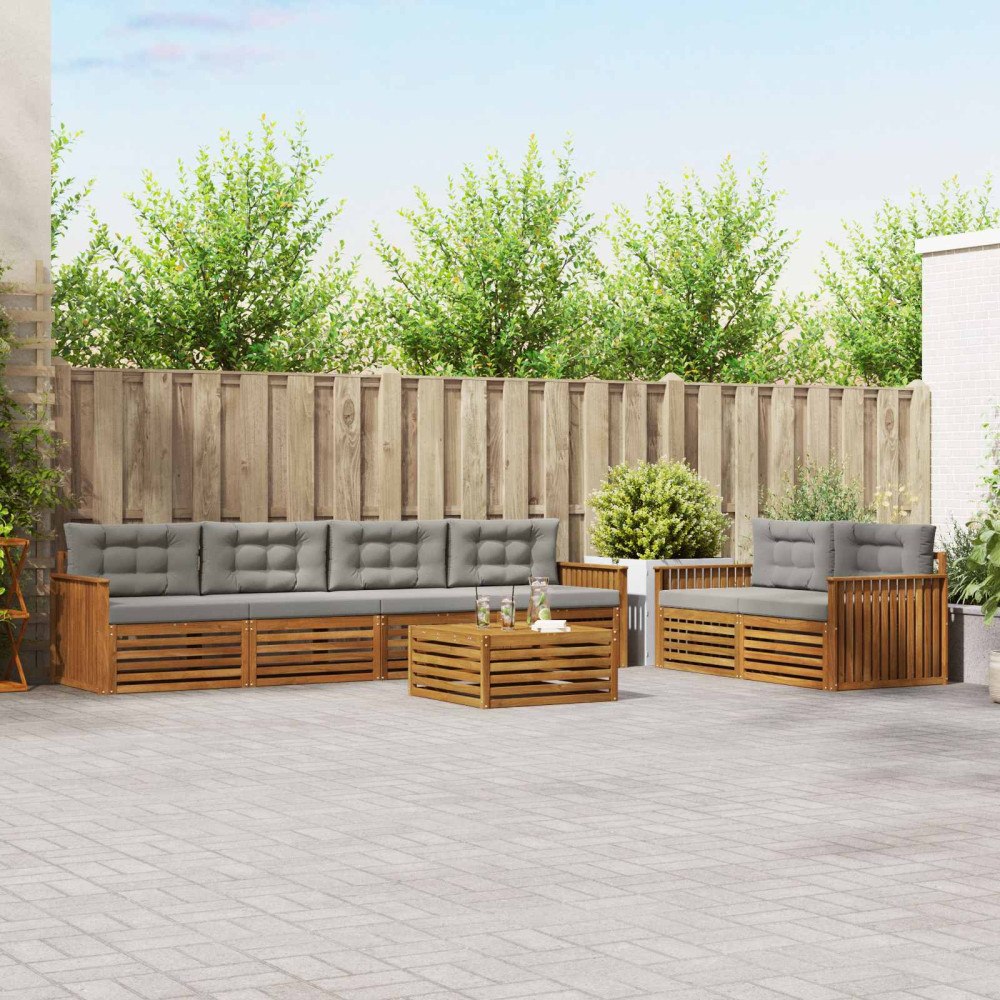 vidaXL Utomhussoffset med kudde 7 pcs Naturlig och Ljus Grå