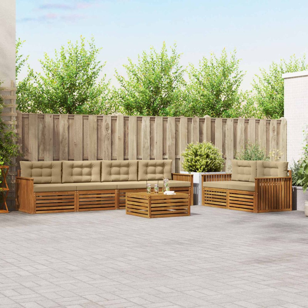 vidaXL Utomhussoffset med kudde 7 pcs Naturlig och Beige