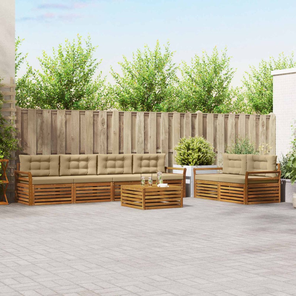 vidaXL Utomhussoffset med kudde 7 pcs Naturlig och Beige