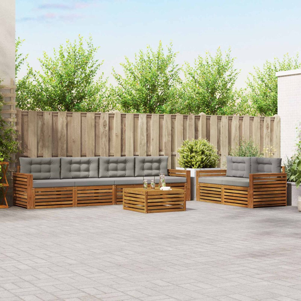 vidaXL Utomhussoffset med kudde 7 pcs Naturlig och Ljus Grå