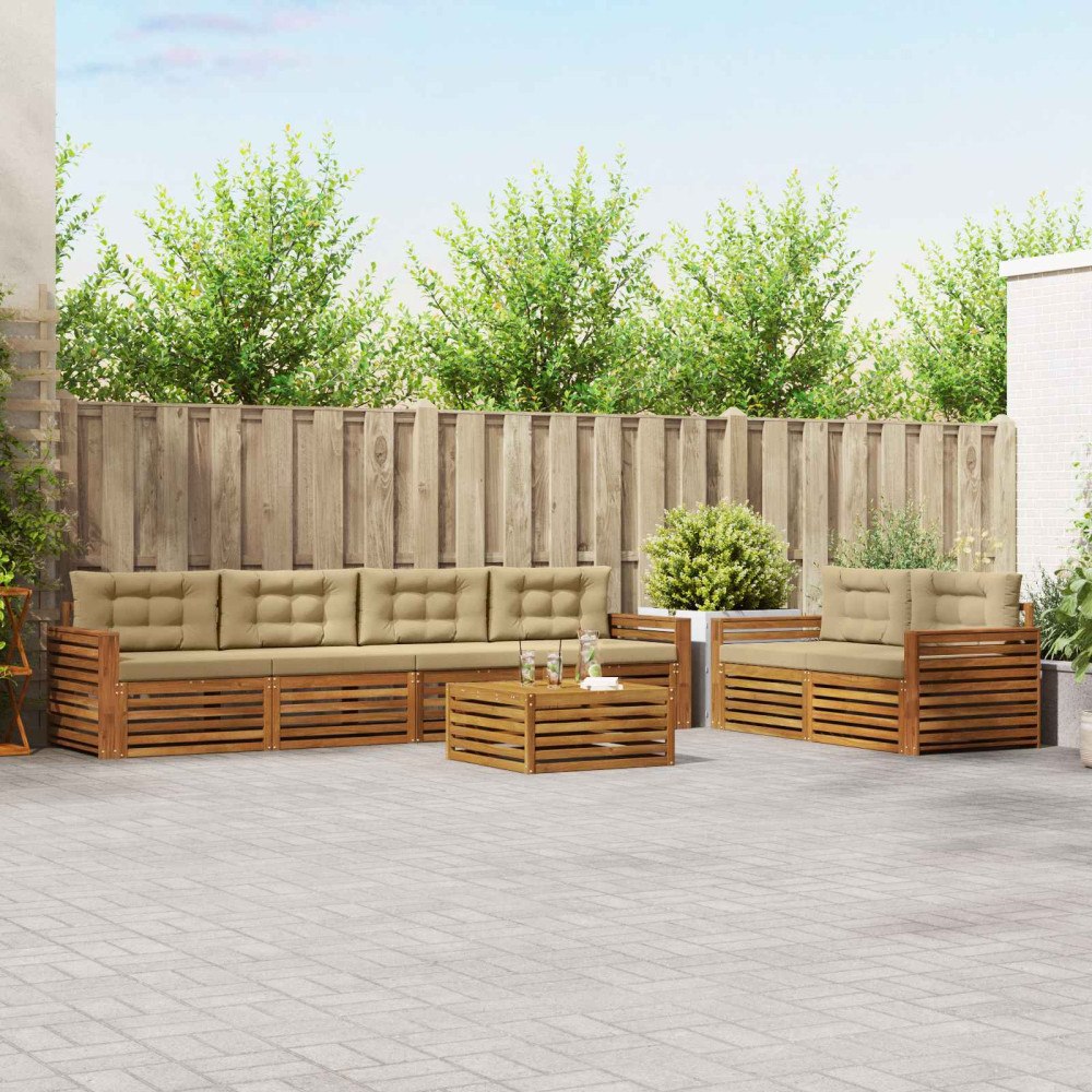 vidaXL Utomhussoffset med kudde 7 pcs Naturlig och Beige