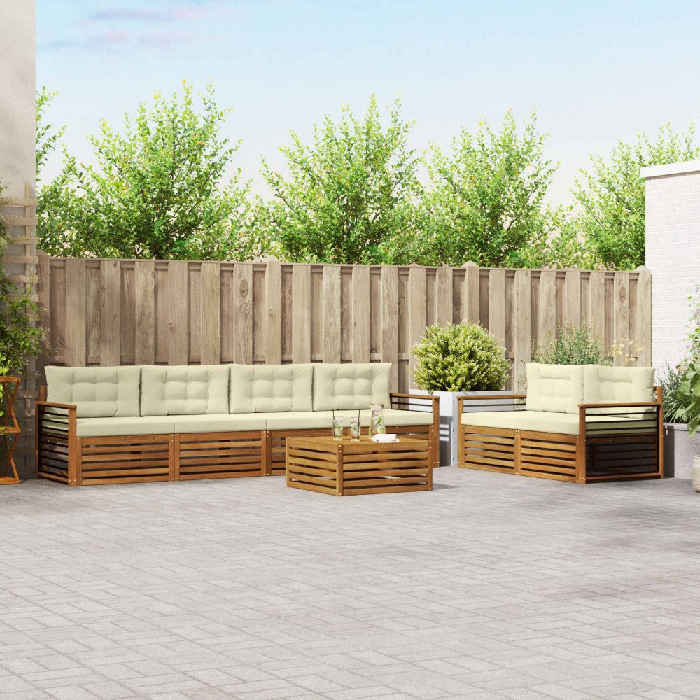 vidaXL Utomhussoffset med kudde 7 pcs Naturlig och Grädde