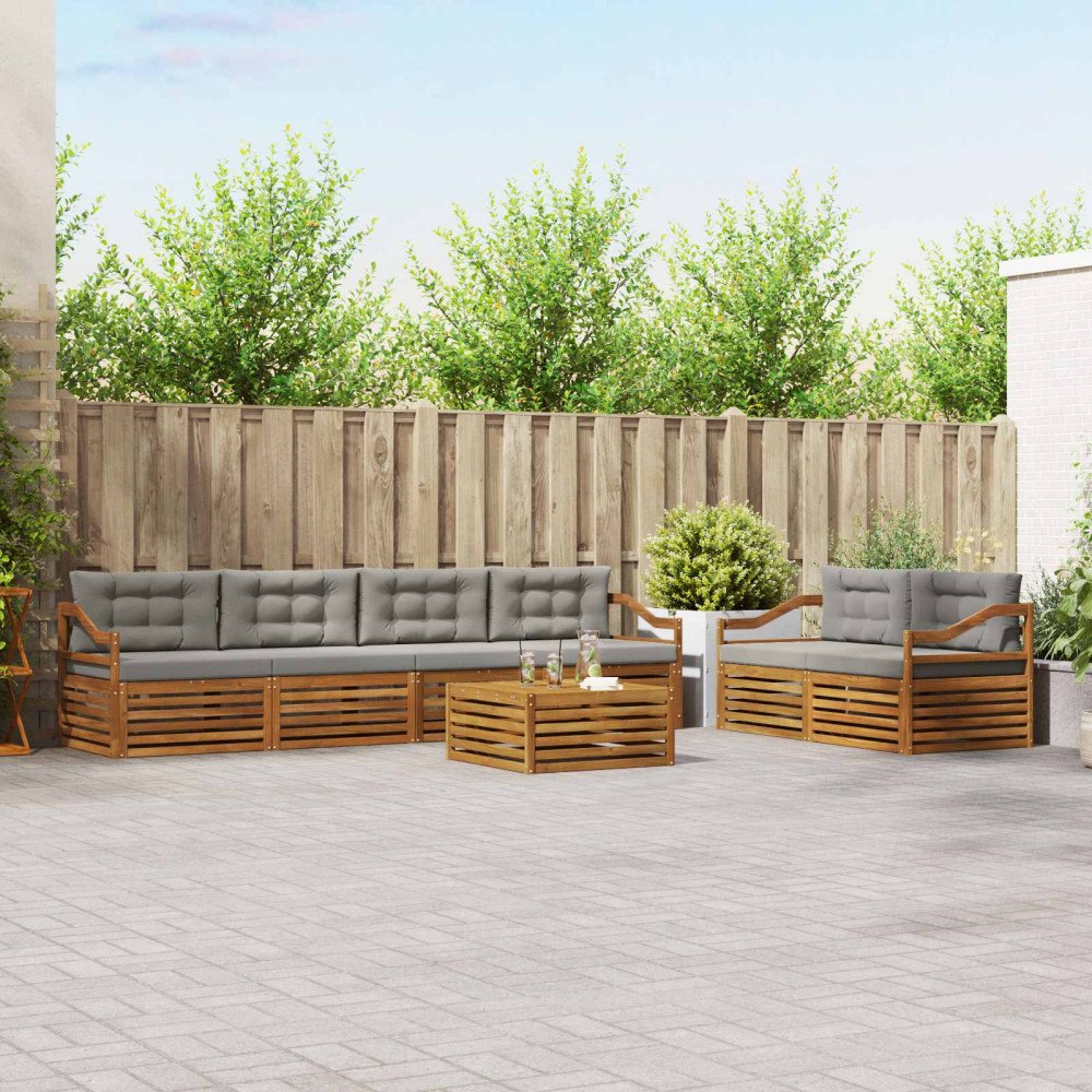 vidaXL Utomhussoffset med kudde 7 pcs Naturlig och Ljus Grå