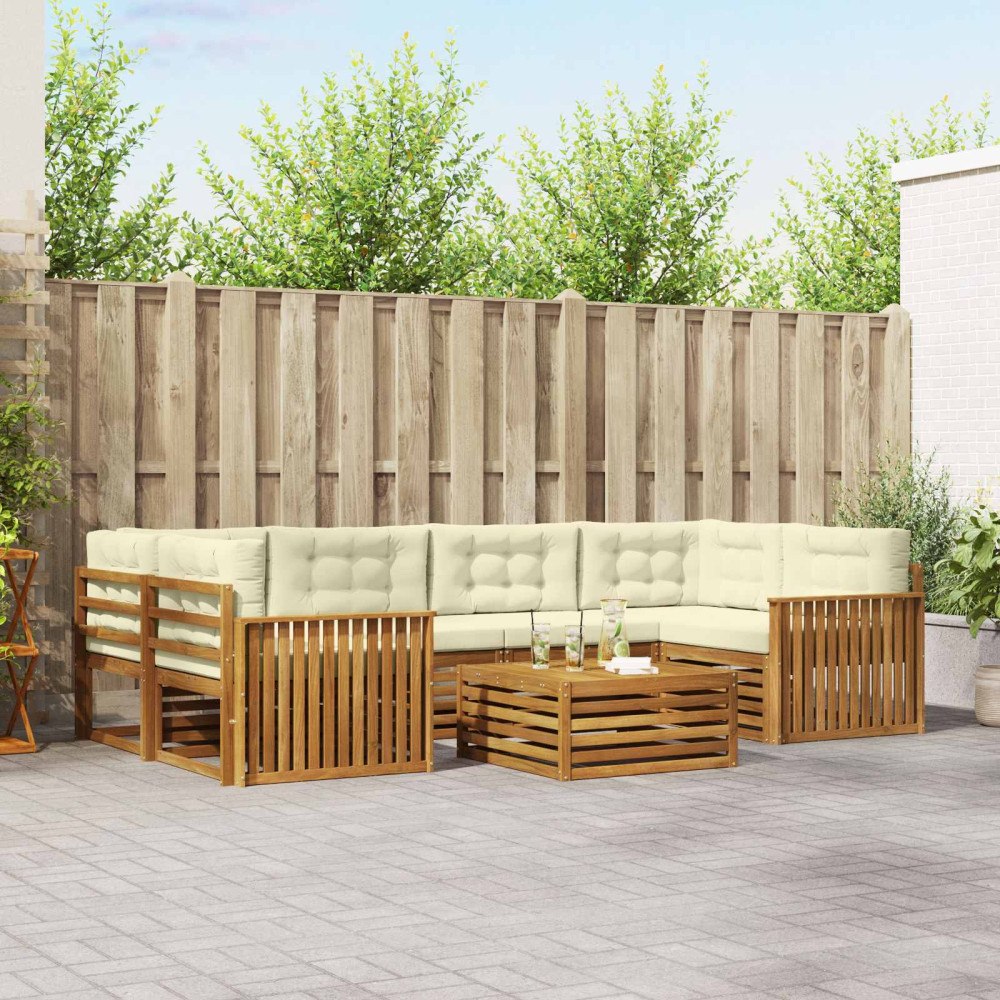 vidaXL Utomhussoffset med kudde 8 pcs Naturlig och Grädde