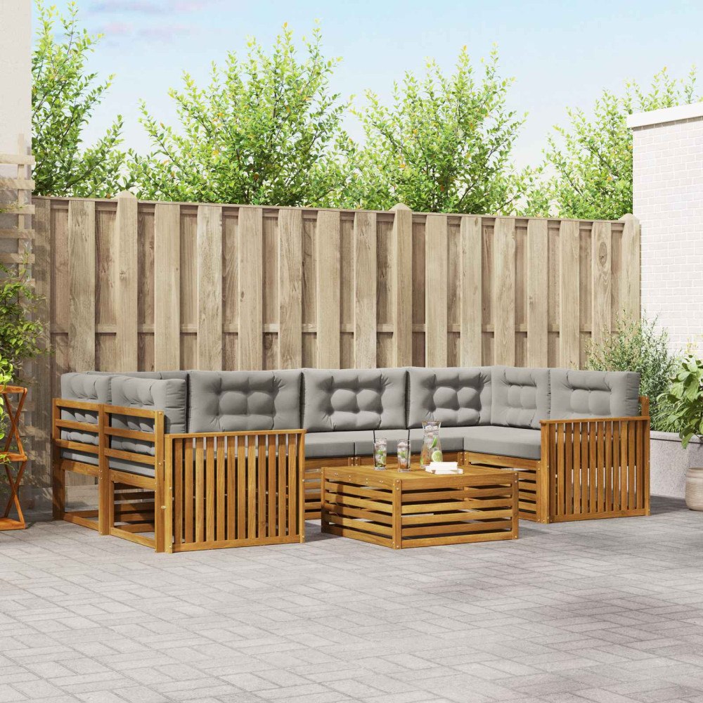 vidaXL Utomhussoffset med kudde 7 pcs Naturlig och Ljus Grå