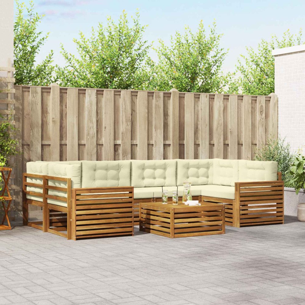 vidaXL Utomhussoffset med kudde 8 pcs Naturlig och Grädde
