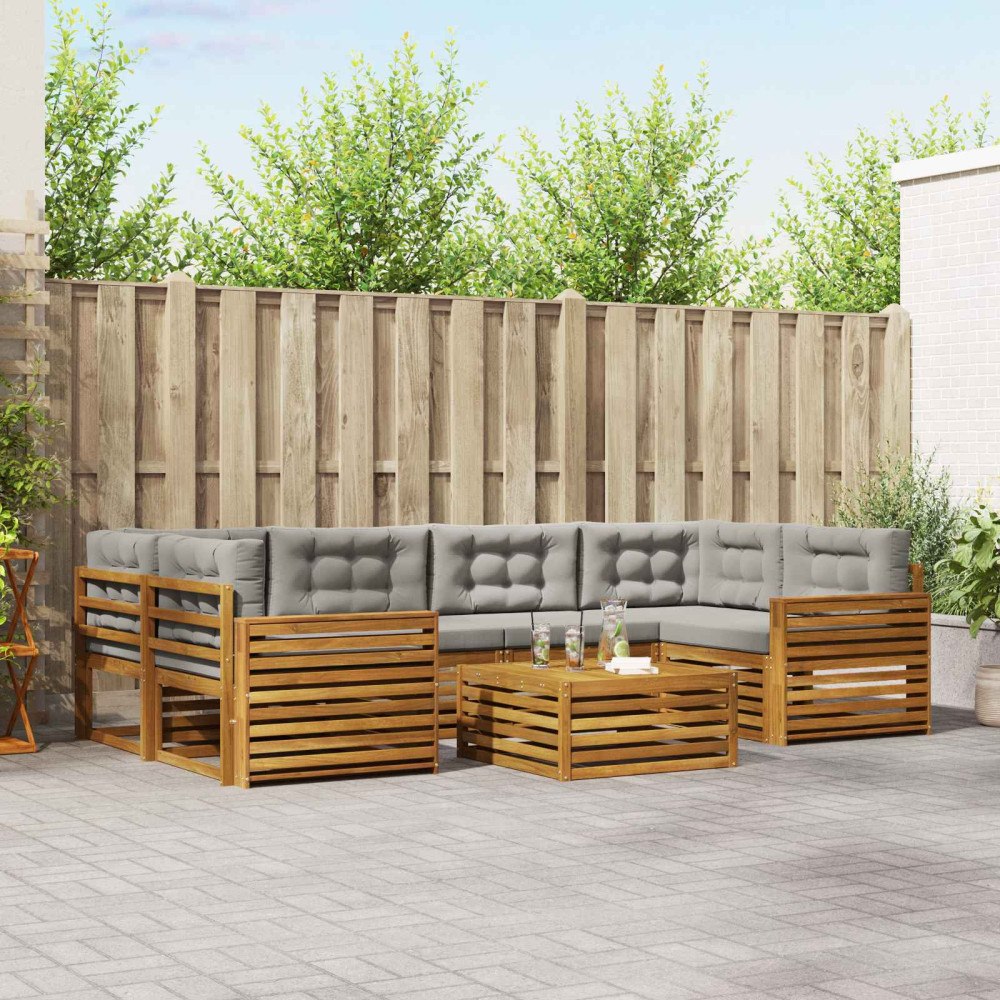 vidaXL Utomhussoffset med kudde 7 pcs Naturlig och Ljus Grå