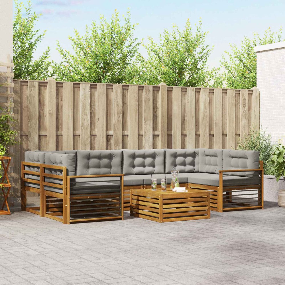 vidaXL Utomhussoffset med kudde 7 pcs Naturlig och Ljus Grå