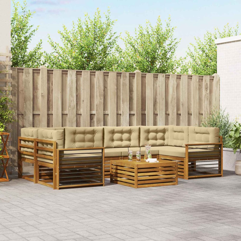 vidaXL Utomhussoffset med kudde 8 pcs Naturlig och Beige