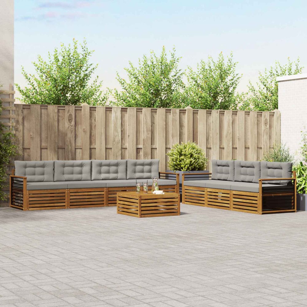 vidaXL Utomhussoffset med kudde 8 pcs Naturlig och Ljus Grå