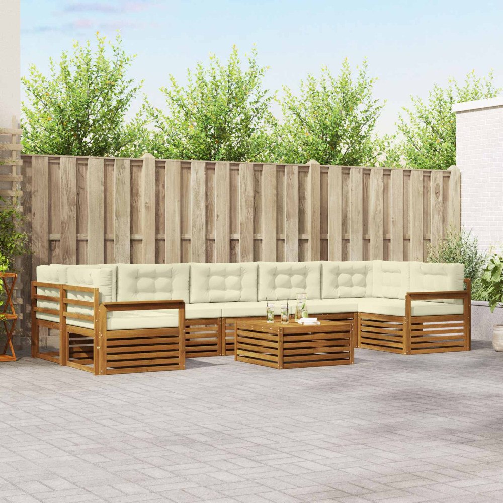 vidaXL Utomhussoffset med kudde 8 pcs Naturlig och Grädde
