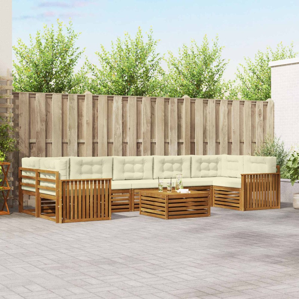 vidaXL Utomhussoffset med kudde 8 pcs Naturlig och Grädde