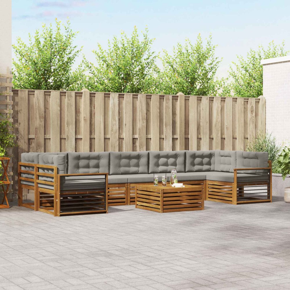 vidaXL Utomhussoffset med kudde 8 pcs Naturlig och Ljus Grå