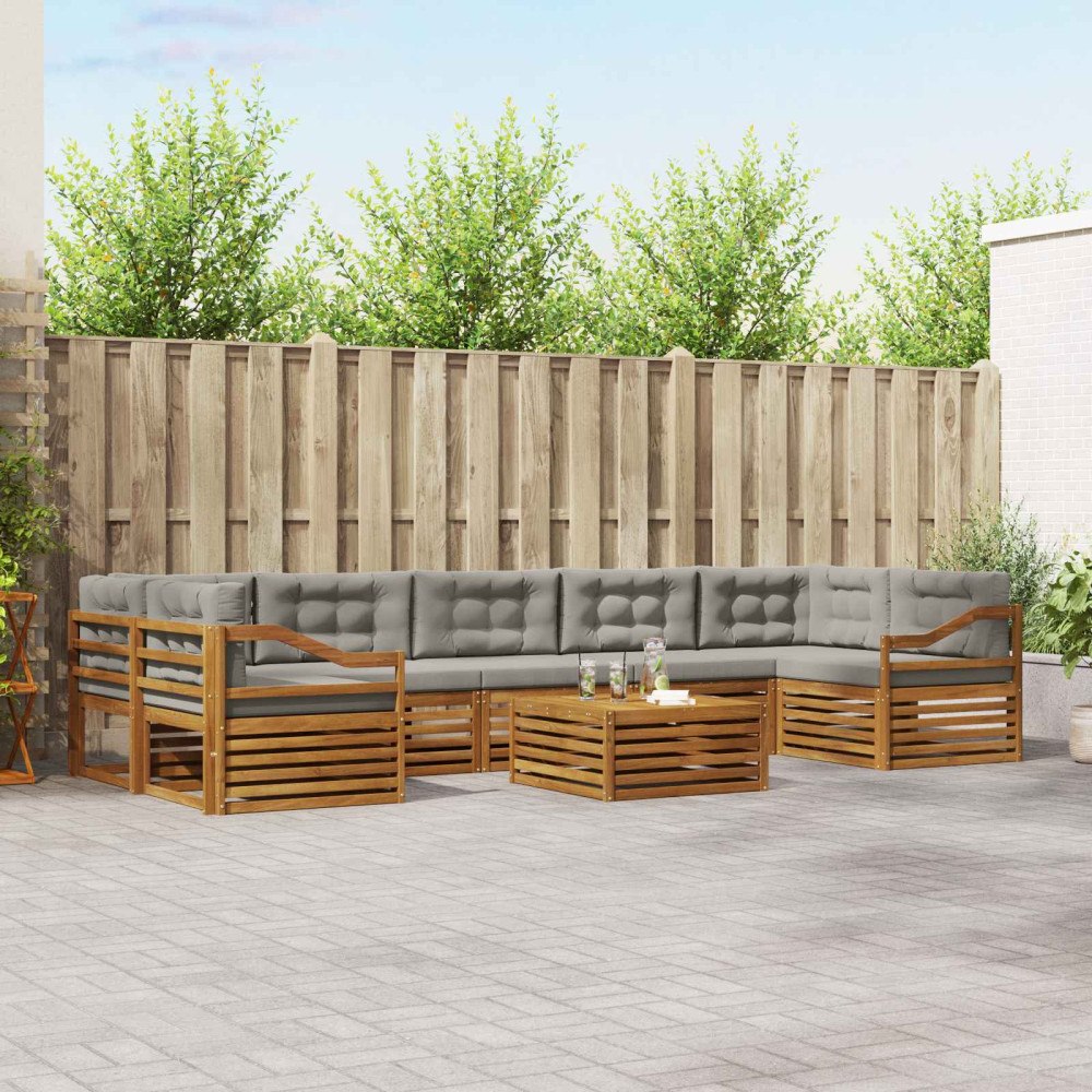 vidaXL Utomhussoffset med kudde 8 pcs Naturlig och Ljus Grå