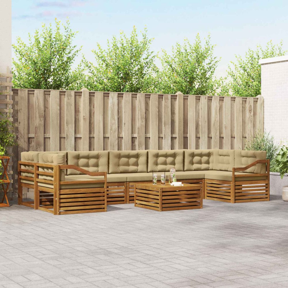 vidaXL Utomhussoffset med kudde 8 pcs Naturlig och Beige