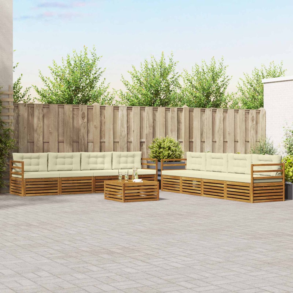 vidaXL Utomhussoffset med kudde 9 pcs Naturlig och Grädde
