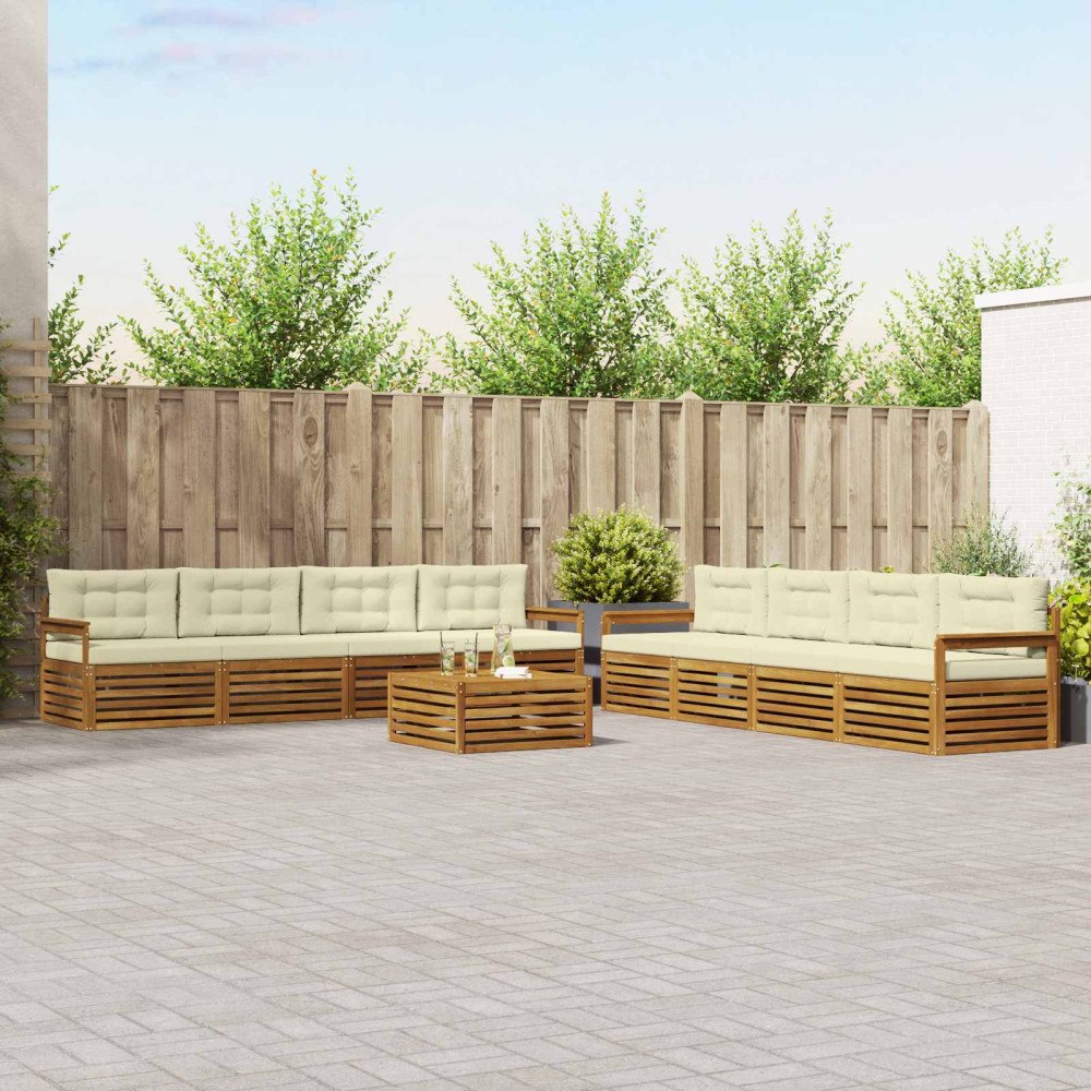 vidaXL Utomhussoffset med kudde 9 pcs Naturlig och Grädde