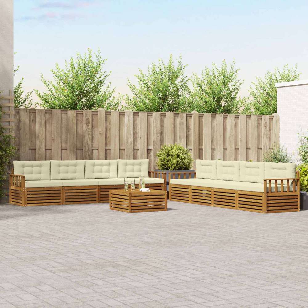 vidaXL Utomhussoffset med kudde 9 pcs Naturlig och Grädde