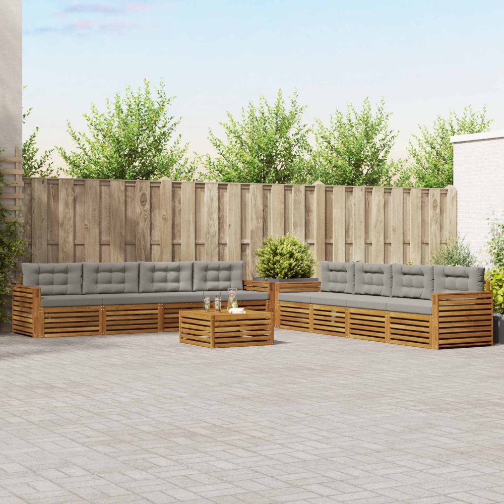 vidaXL Utomhussoffset med kudde 9 pcs Naturlig och Ljus Grå