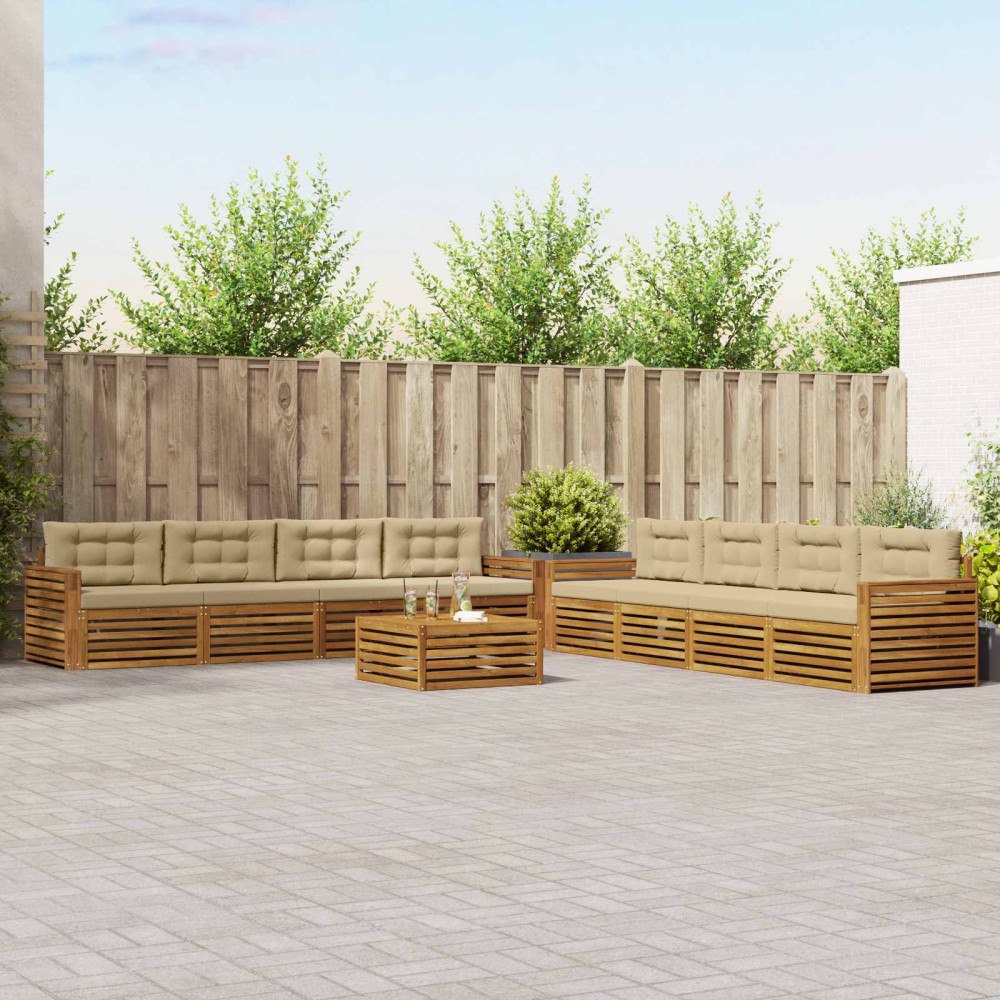 vidaXL Utomhussoffset med kudde 9 pcs Naturlig och Beige