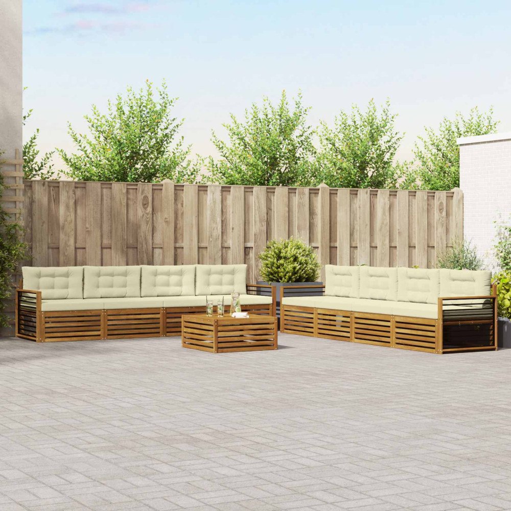 vidaXL Utomhussoffset med kudde 9 pcs Naturlig och Grädde