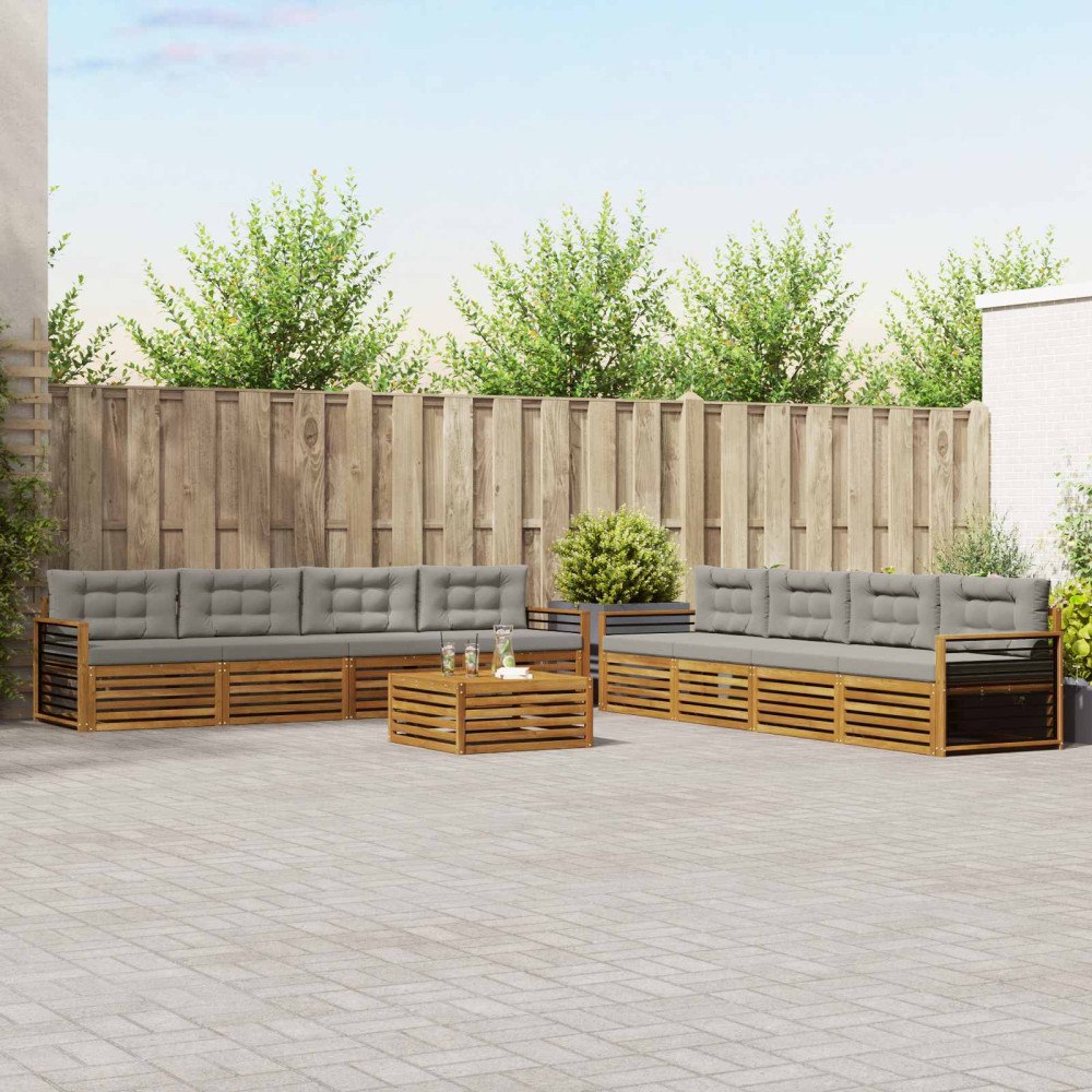 vidaXL Utomhussoffset med kudde 9 pcs Naturlig och Ljus Grå