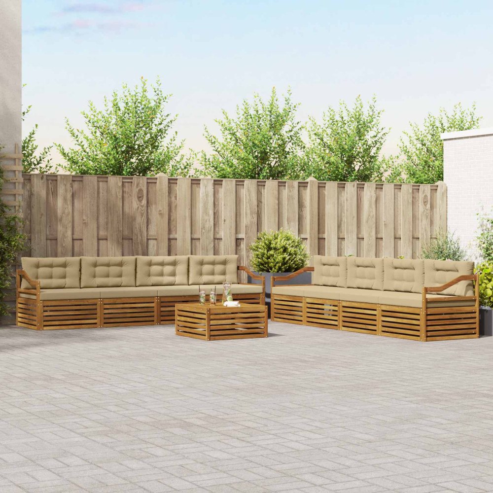 vidaXL Utomhussoffset med kudde 9 pcs Naturlig och Beige