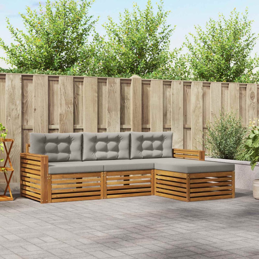 vidaXL Utomhussoffset med kudde 4 pcs Naturlig och Ljus Grå