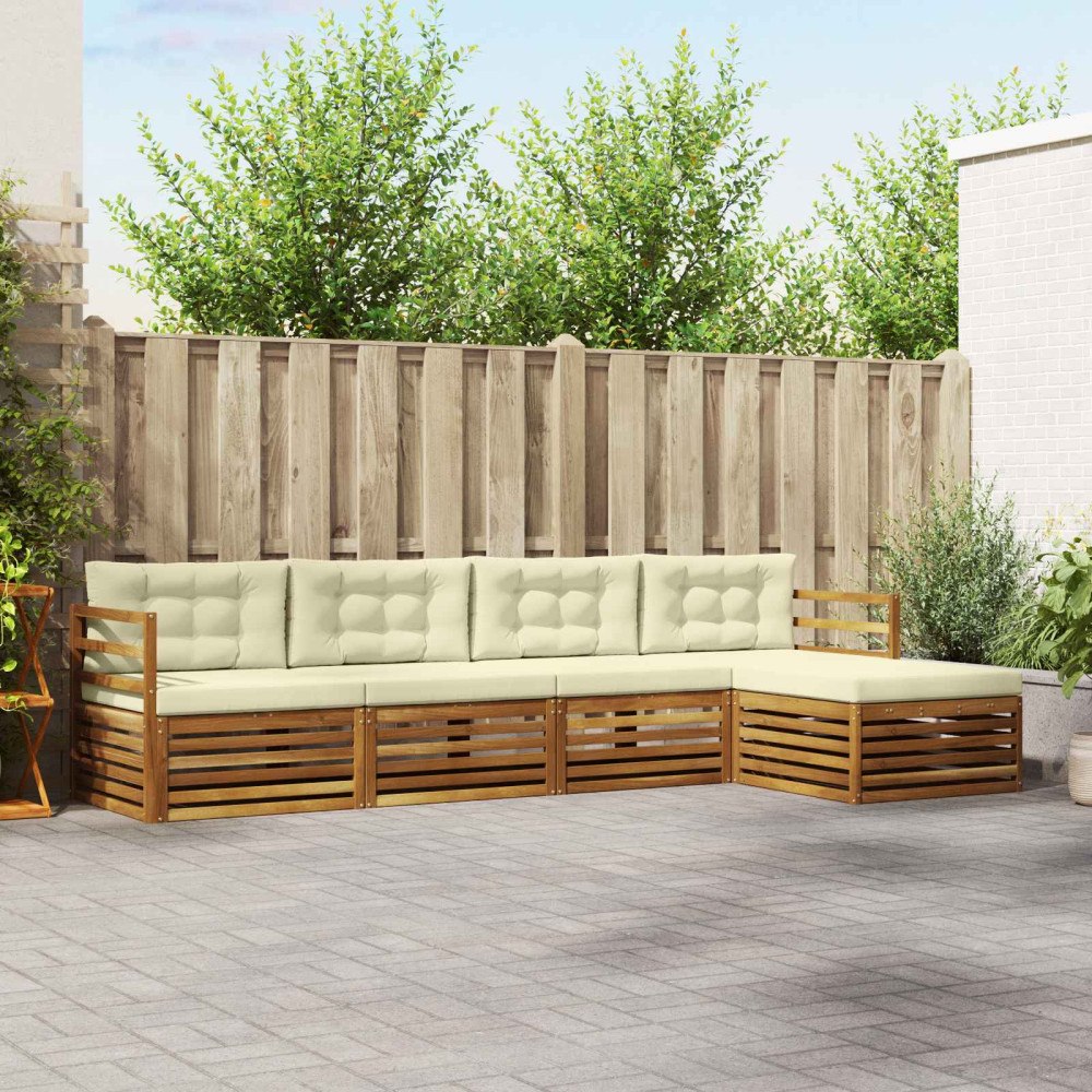 vidaXL Utomhussoffset med kudde 5 pcs Naturlig och Grädde