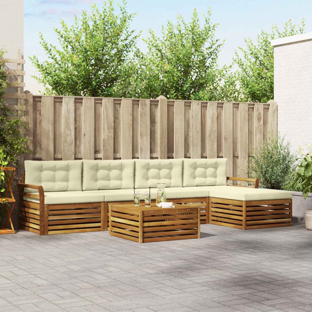 vidaXL Utomhussoffset med kudde 6 pcs Naturlig och Grädde