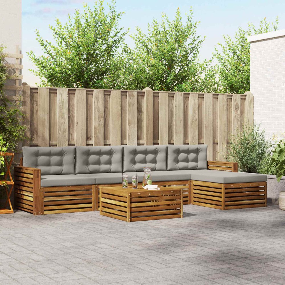 vidaXL Utomhussoffset med kudde 6 pcs Naturlig och Ljus Grå