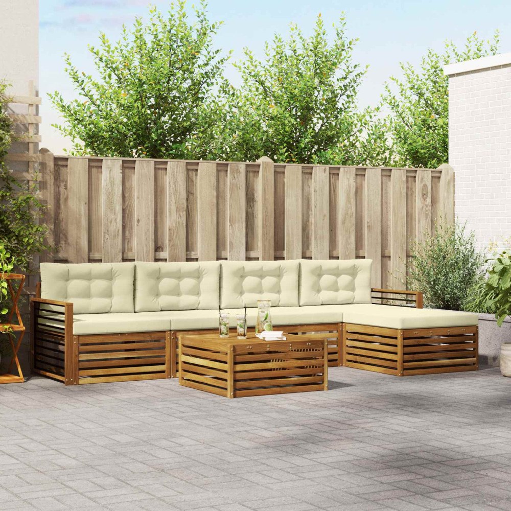 vidaXL Utomhussoffset med kudde 6 pcs Naturlig och Grädde