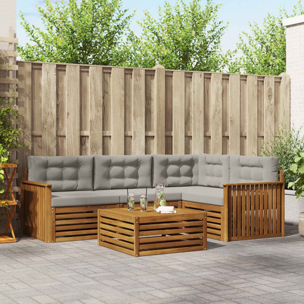 vidaXL Utomhussoffset 5 pcs Naturlig och Ljus Grå Massivt Akaciaträ