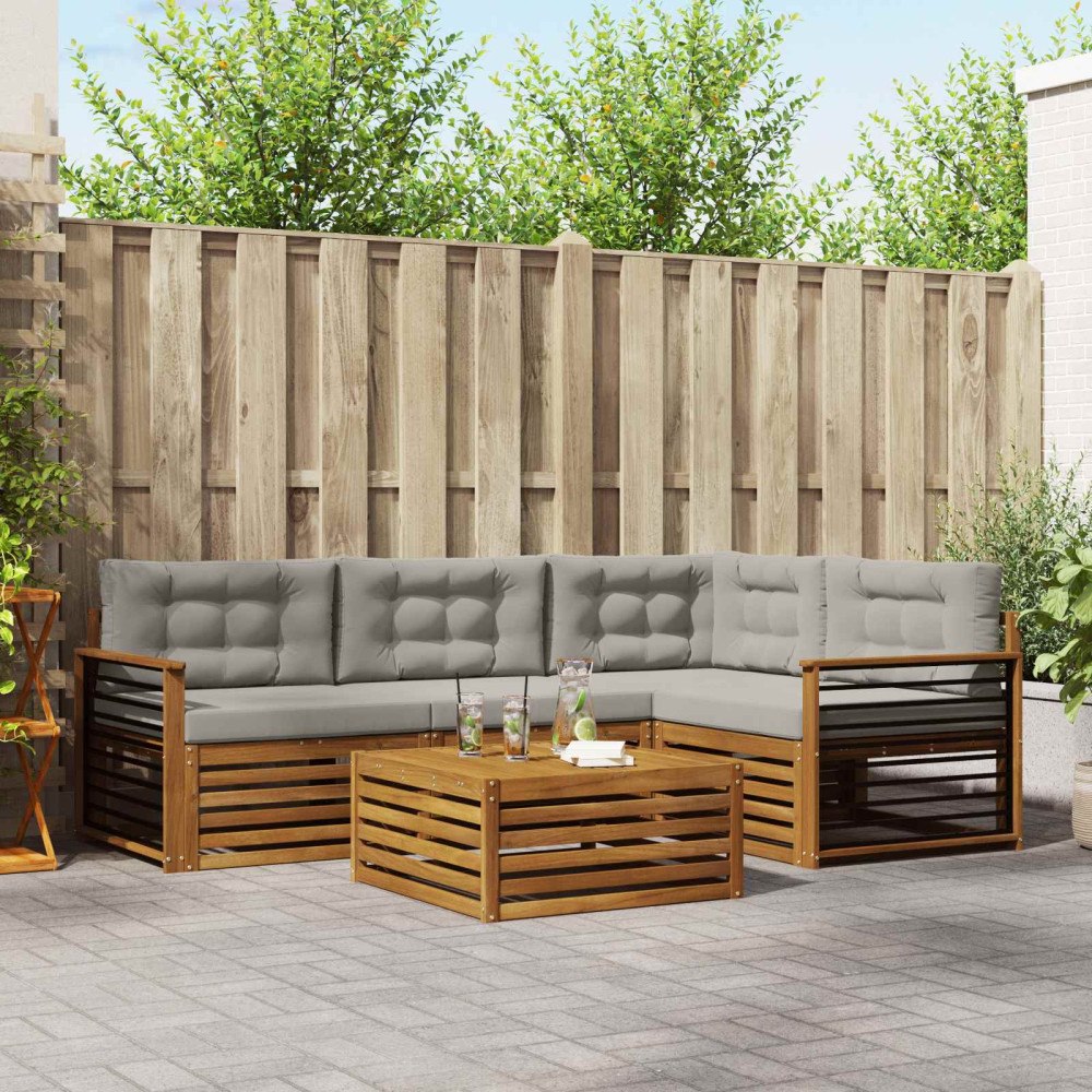 vidaXL Utomhussoffset 5 pcs Naturlig och Ljus Grå Massivt Akaciaträ