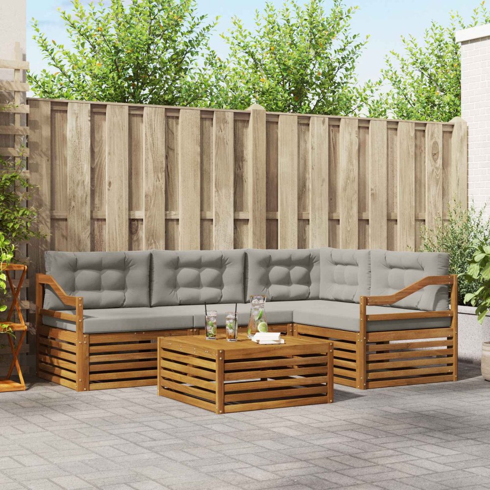 vidaXL Utomhussoffset 5 pcs Naturlig och Ljus Grå Massivt Akaciaträ