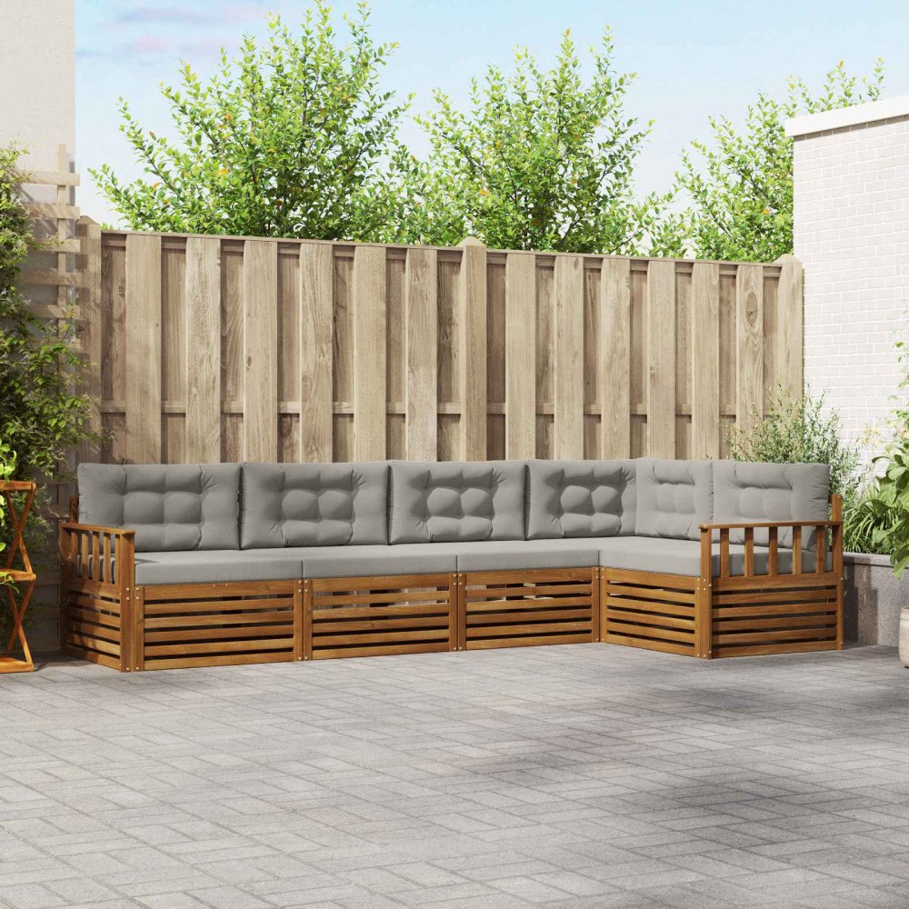 vidaXL Utomhussoffset 5 pcs Naturlig och Ljus Grå Massivt Akaciaträ