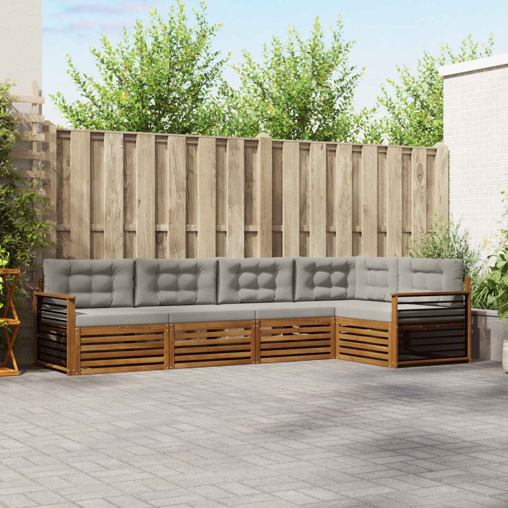 vidaXL Utomhussoffset 5 pcs Naturlig och Ljus Grå Massivt Akaciaträ