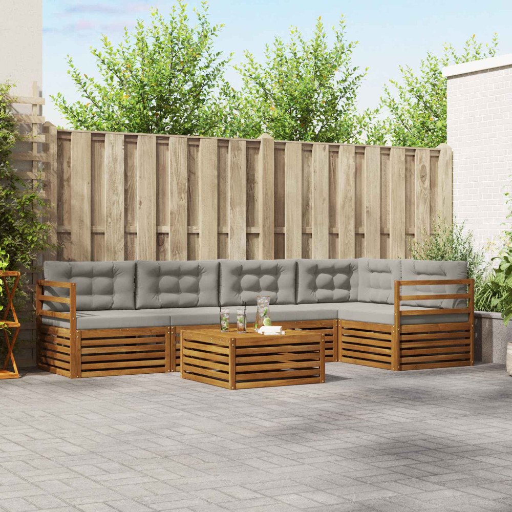 vidaXL Utomhussoffset 6 pcs Naturlig och Ljus Grå Massivt Akaciaträ