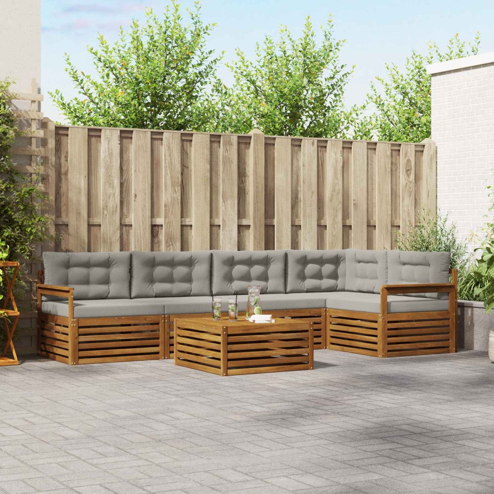 vidaXL Utomhussoffset 6 pcs Naturlig och Ljus Grå Massivt Akaciaträ