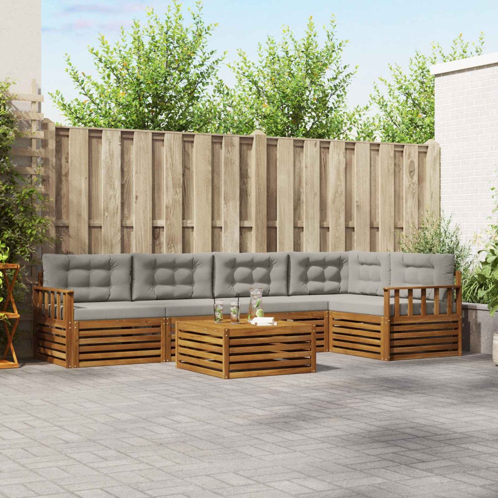 vidaXL Utomhussoffset 6 pcs Naturlig och Ljus Grå Massivt Akaciaträ