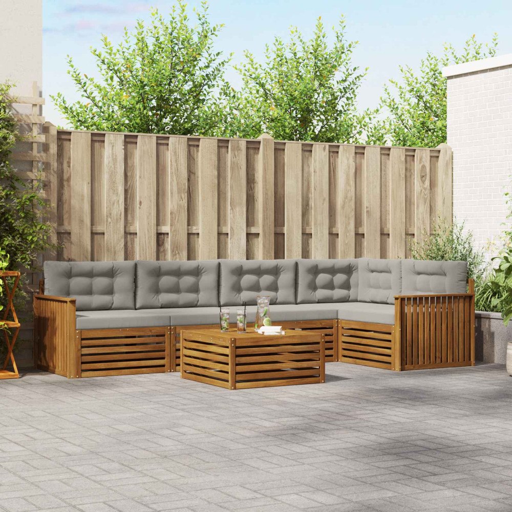 vidaXL Utomhussoffset 6 pcs Naturlig och Ljus Grå Massivt Akaciaträ