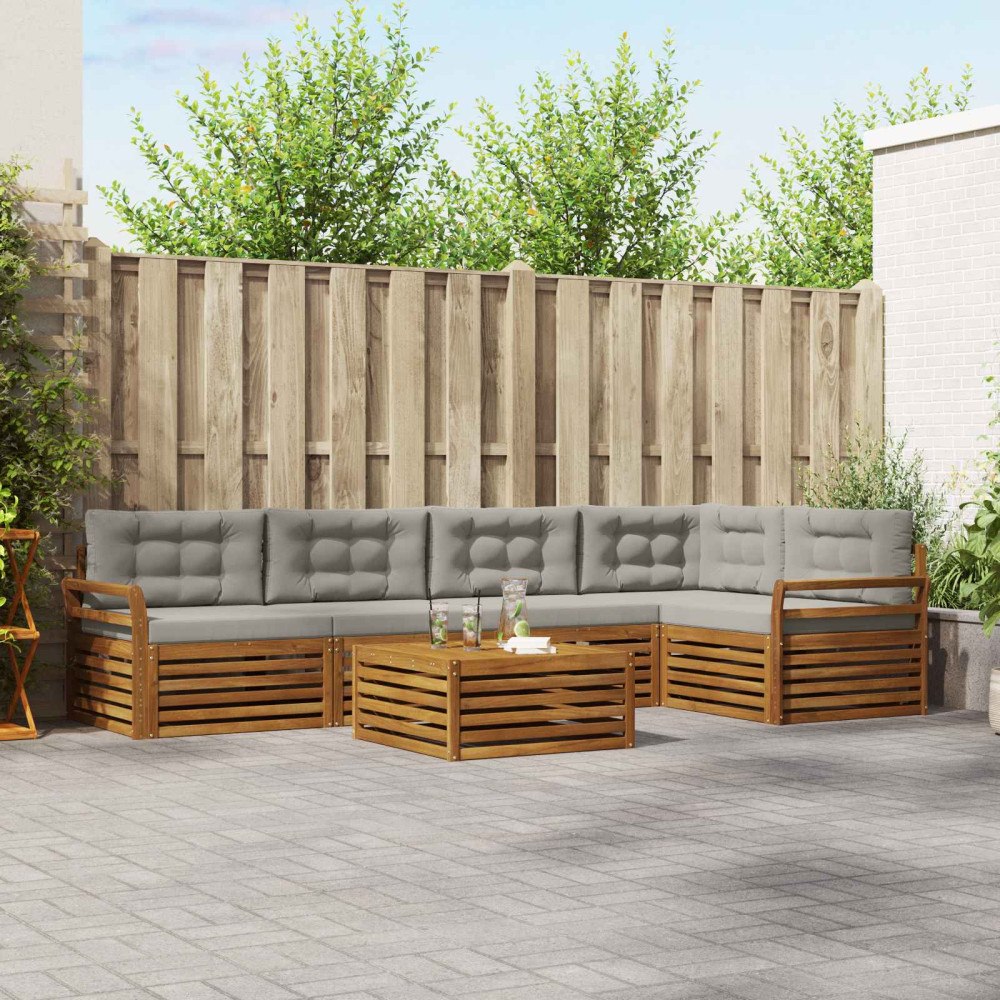 vidaXL Utomhussoffset 6 pcs Naturlig och Ljus Grå Massivt Akaciaträ