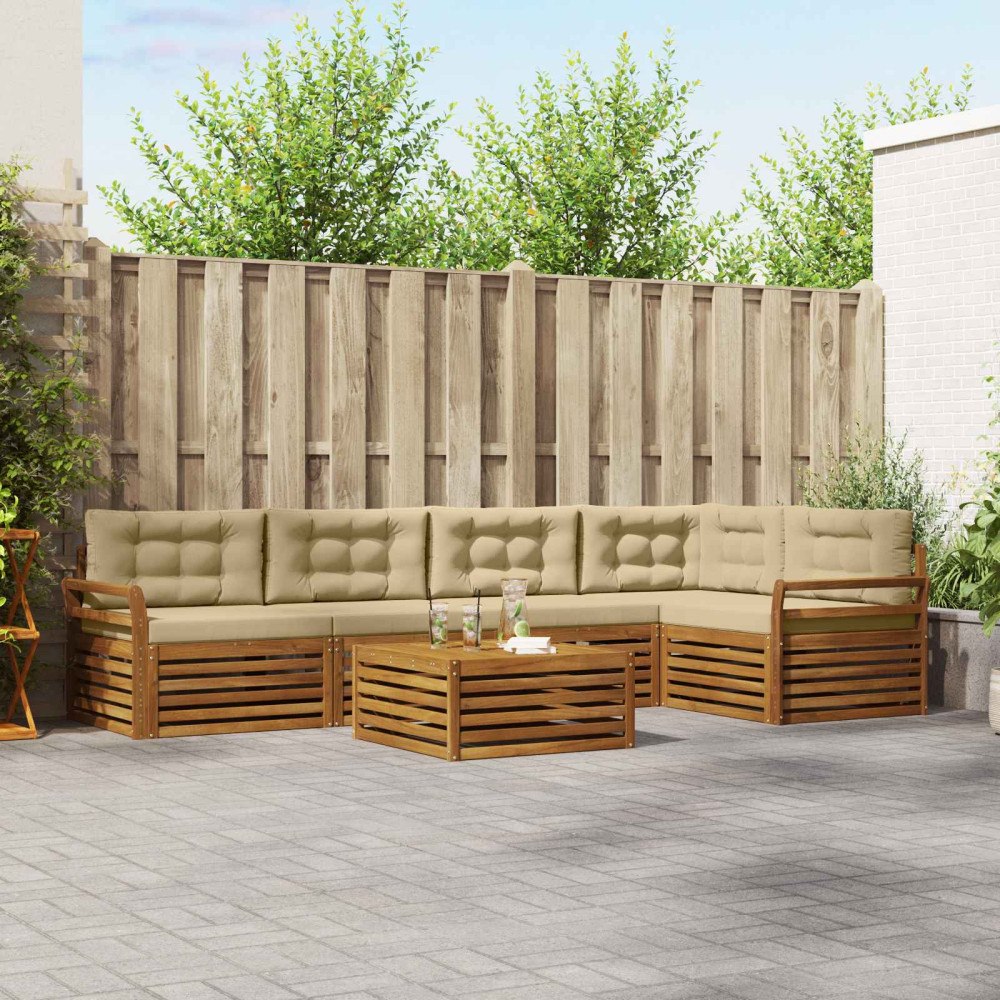 vidaXL Utomhussoffset med kudde 6 pcs Naturlig och Beige