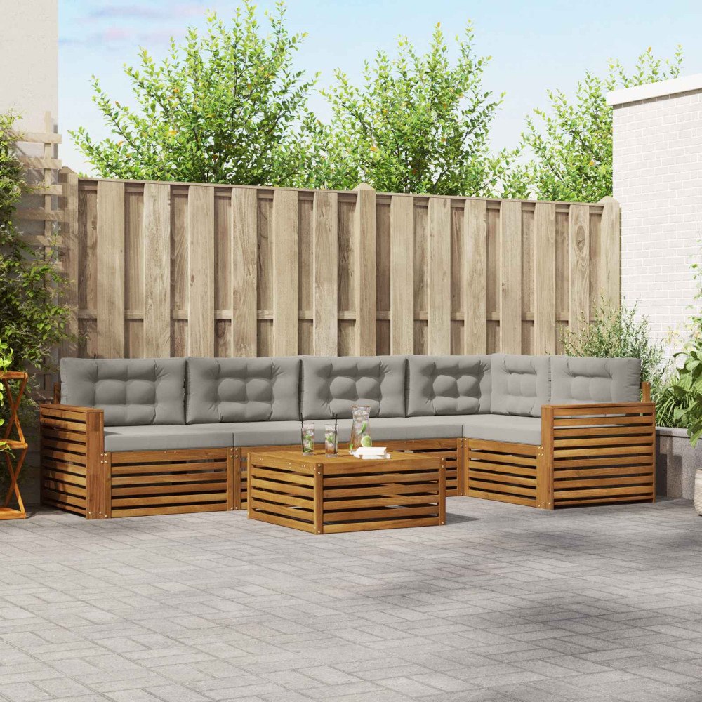 vidaXL Utomhussoffset 6 pcs Naturlig och Ljus Grå Massivt Akaciaträ