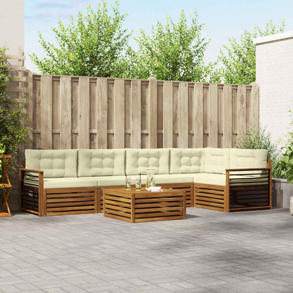 vidaXL Utomhussoffset med kudde 6 pcs Naturlig och Grädde