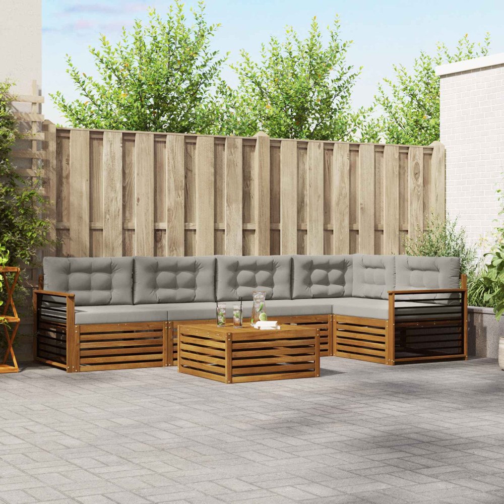 vidaXL Utomhussoffset 6 pcs Naturlig och Ljus Grå Massivt Akaciaträ